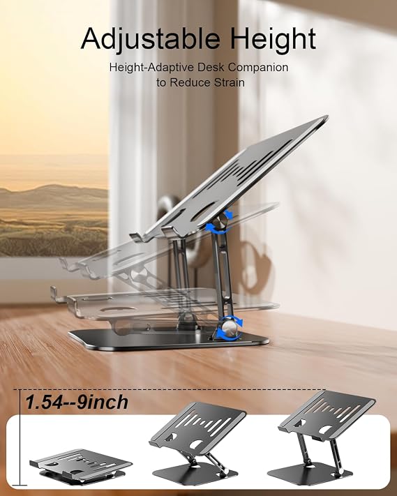 Adjustable Laptop Stand, Aluminum Portable Laptop Riser for Desk Foldable, Ergonomic Computer Notebook Stand Holder for MacBook Air Pro, Dell XPS, HP and All 1017 Inch Laptops, Black