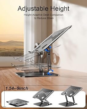 Adjustable Laptop Stand, Aluminum Portable Laptop Riser for Desk Foldable, Ergonomic Computer Notebook Stand Holder for MacBook Air Pro, Dell XPS, HP and All 1017 Inch Laptops, Black