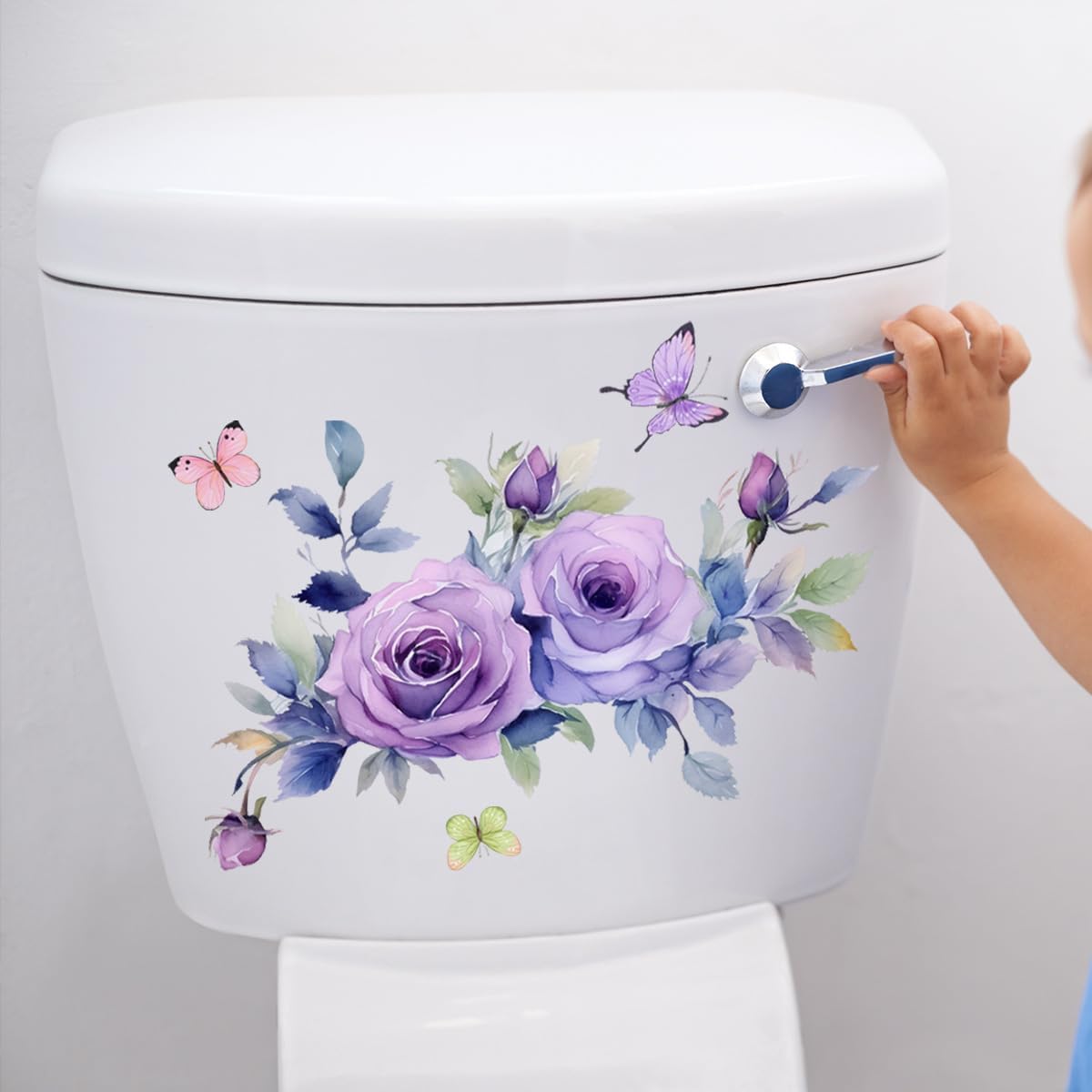 Purple Decorative Butterfly Floral Self-Adhesive Toilet Seat Lid Waterproof Sticker for Bathroom Cistern Decor Decals