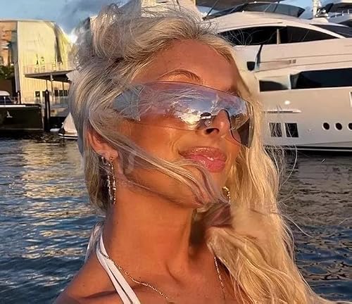 FEISEDY Rimless Wrap Around Y2K Sunglasses For Women Men Fashion Oversized Shield Frameless Sun Glasses B4119 — view 3