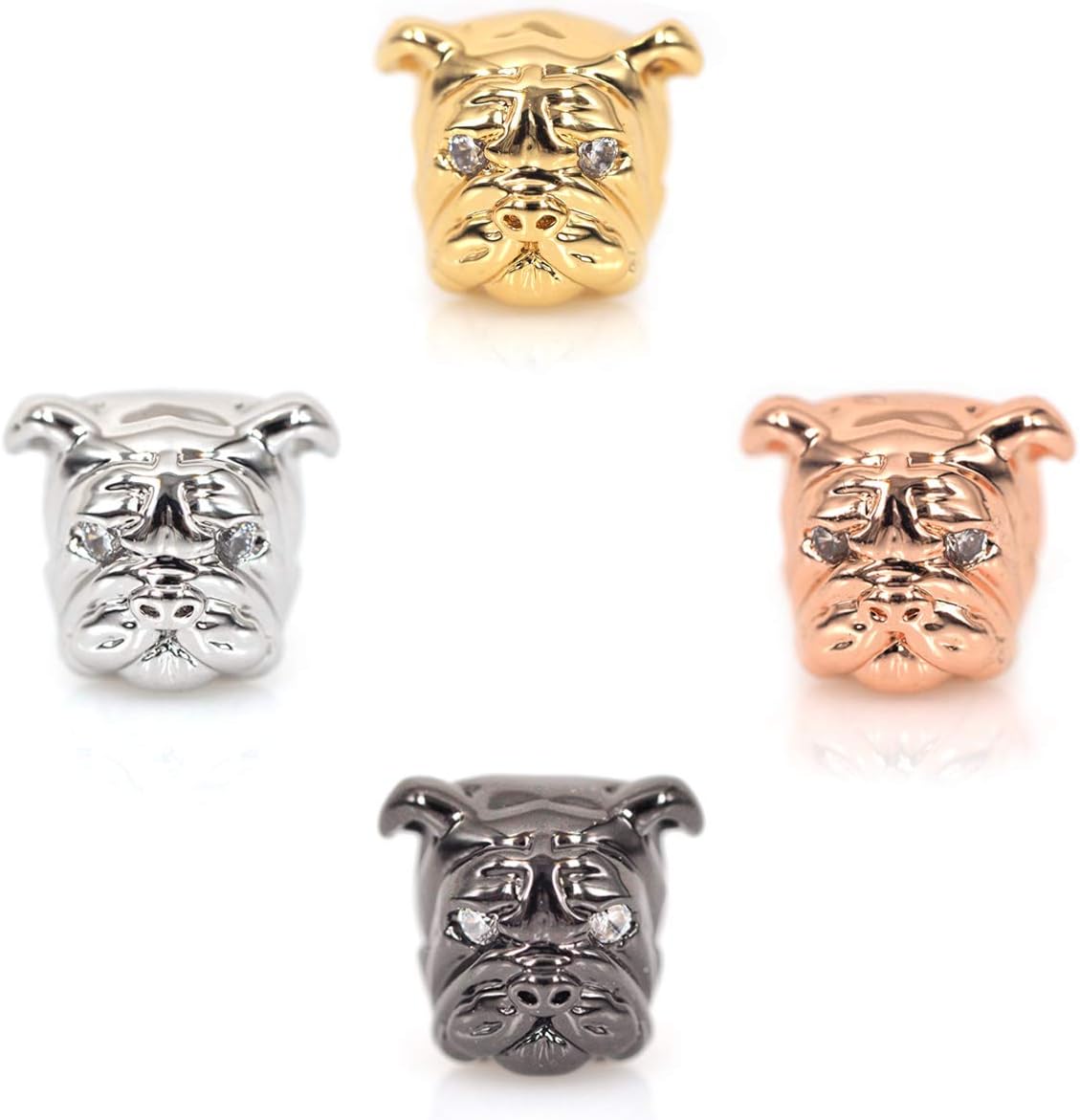 CZ Bulldog Beads Dog Head Bead for Men Charm Bracelet Spacer Beads Jewelry DIY Accessories 13x11mm 10Pcs