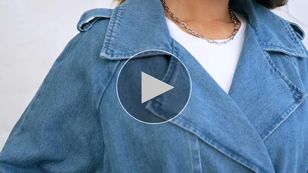 Fazortev Women's Long Double Breasted Denim Jacket Oversized