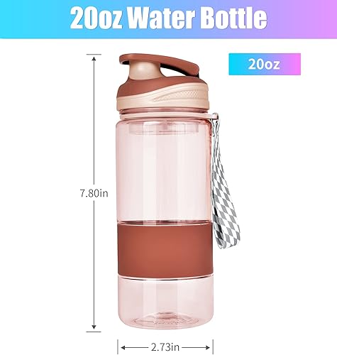 Miniatura 3 de SUPKIT Botella de agua de 21 onzas con colador, botellas de plástico con tapa superior abatible de 0.7 fl oz, a prueba de fugas, botellas de bebidas