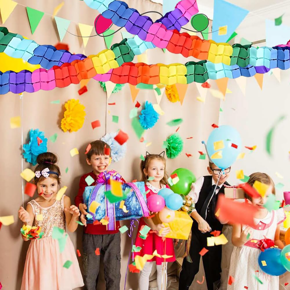 7 Pièces Guirlande En Papier Colorées Multicolores - Bannière Festive Pour Anniversaire, Mariage, Baby Shower Et Carnaval