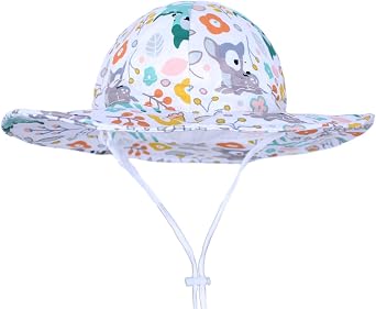 Kids UPF 50+ Bucket Sun Hats Summer Beach UV Protection Baby Toddler Boys Girls (White Deer, S48)