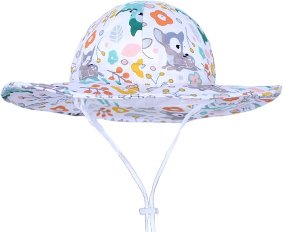 Kids UPF 50+ Bucket Sun Hats Summer Beach UV Protection Baby Toddler Boys Girls (White Deer, S48)