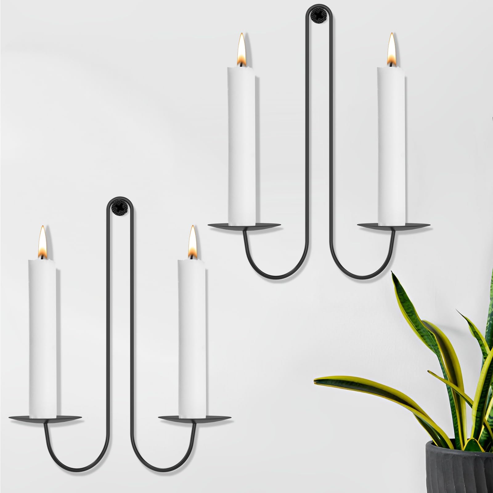 2Pcs Wall Candle Holders Double Armed Hanging Wall Candle Sconce Stand, Symmetric Iron Walls Mounted Pillar Candlestick Holder for Living Room Farmhouse Fireplace Wedding