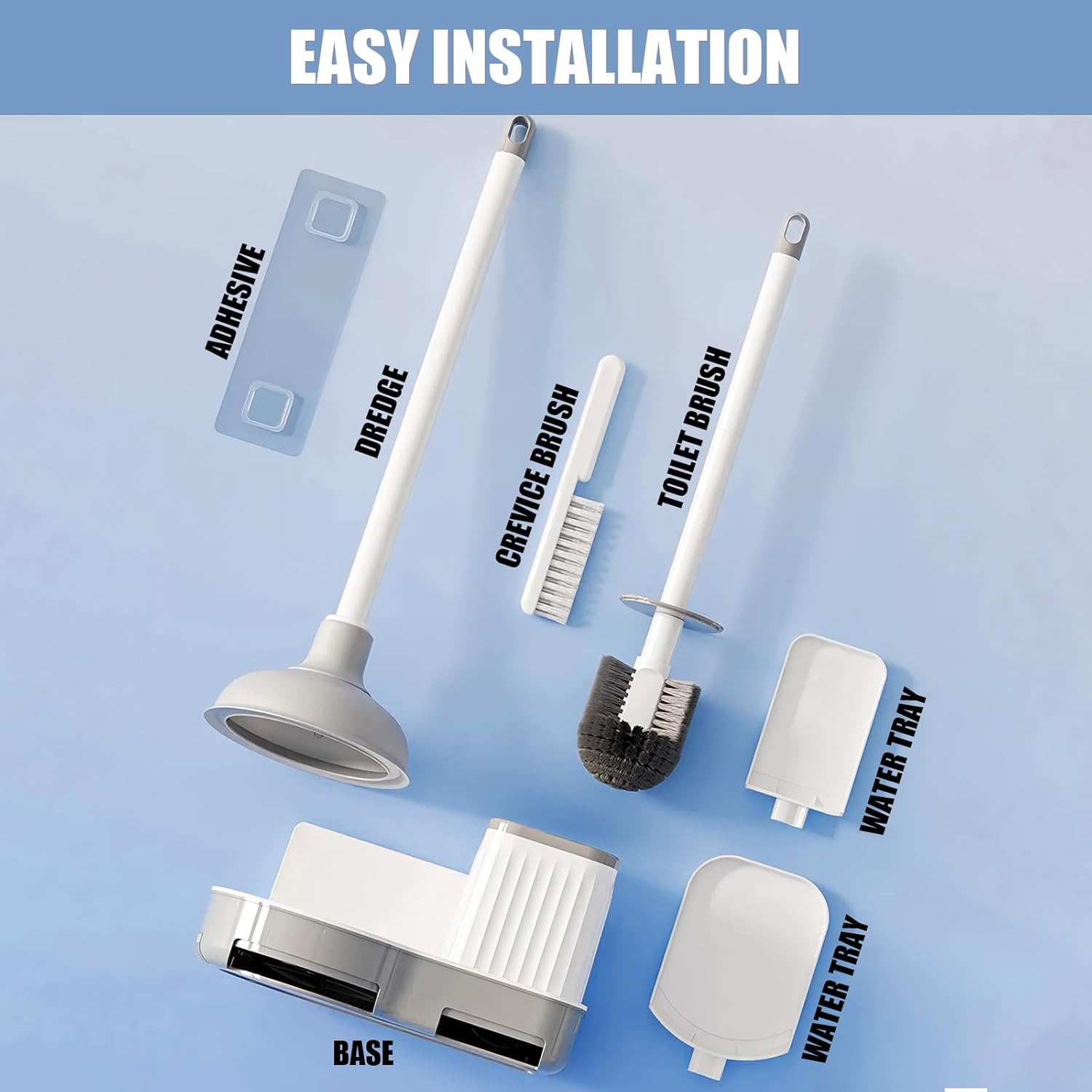 Toilet Brush and Plunger Set, Plunger and Brush Set, 3 in 1 Toilet Bowl Brush and Plunger Set for Bathroom Cleaning,Plungers for Bathroom Heavy Duty 2 Packs in Color White&Grey