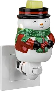 STARMOON Pluggable Fragrance Warmer Wax Melter for Christmas Decoration Home/Dorm/Office No Flame No Smoke No Soot Packaged Together with Two Bulbs - Best Wish Warming Snowman