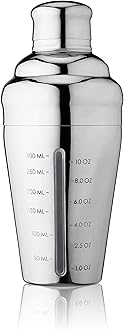 True Vista Stainless Steel Cocktail Shaker with Measurements for Cold Brew Cocktails, Whiskey Sour, Espresso Martini Shaker, Home Bar Essentials, Bar Cart Accessories, Bartender Gifts, 14oz, Set of 1