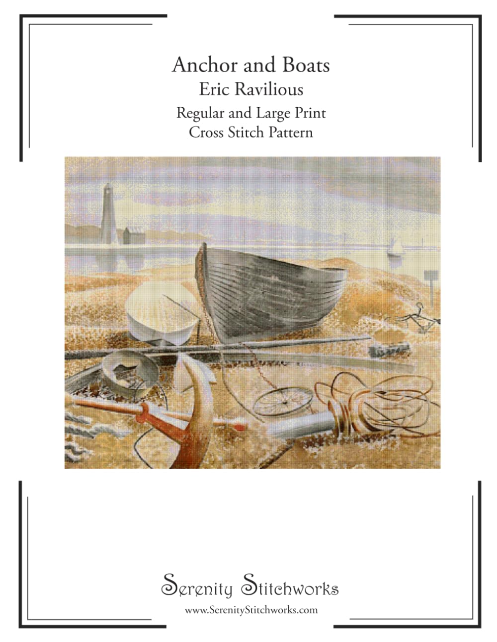 Anchor and Boats Cross Stitch Pattern – Eric Ravilious: Regular and Large Print Cross Stitch Pattern