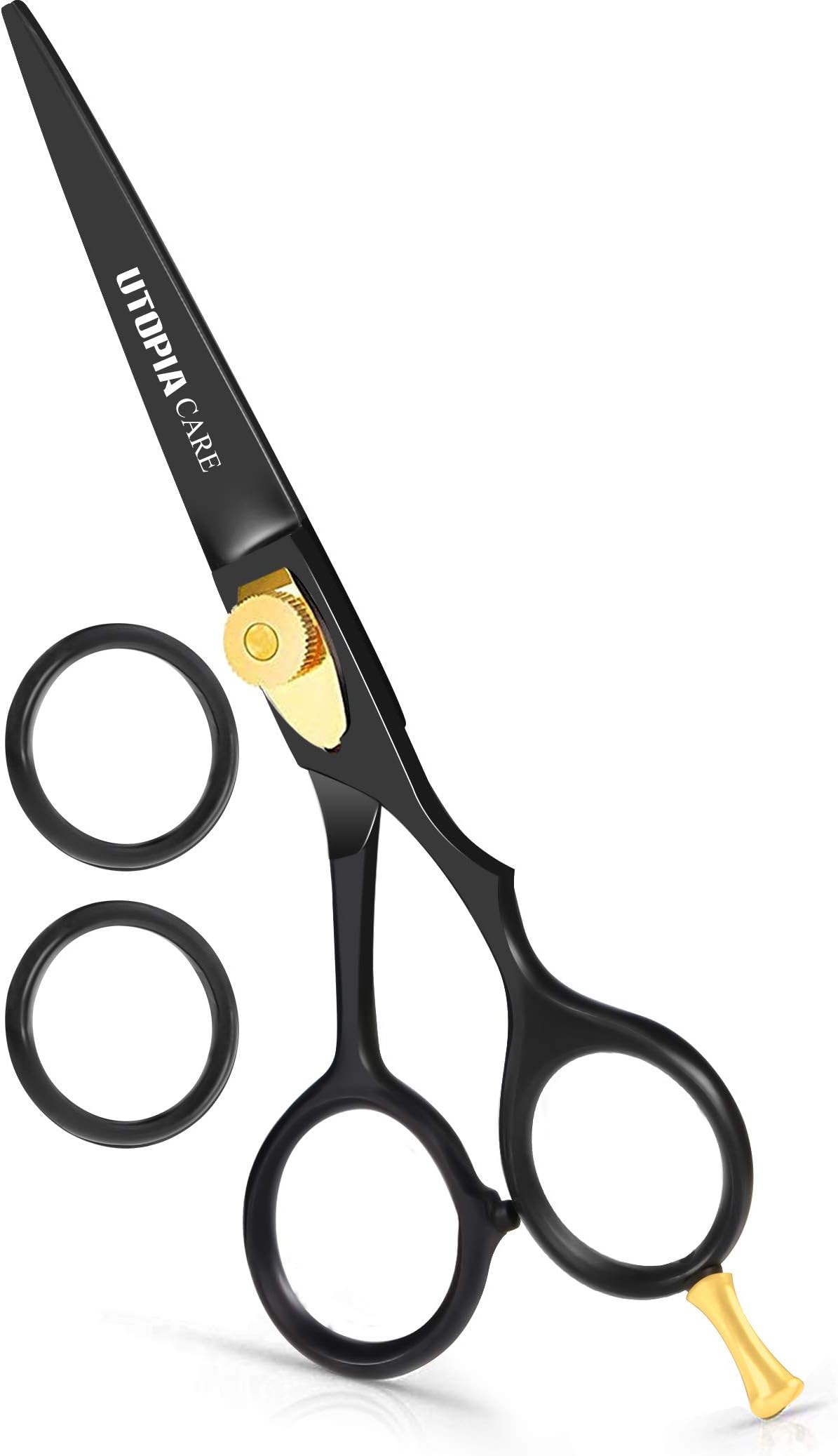 Utopia Care Professional Barber Hair Cutting Scissors Shears 6.5 Inches with Fine Adjustable Tension Screw and Detachable Finger Rest and Sharp Edge Blades for Salons, Men, Women and Kids Black