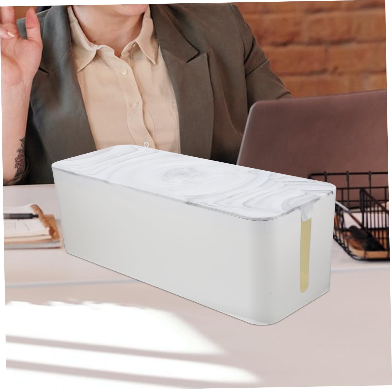 Happyyami Caja Guarda Cables Organizador De Cables Bambú Práctica y Fácil De Limpiar