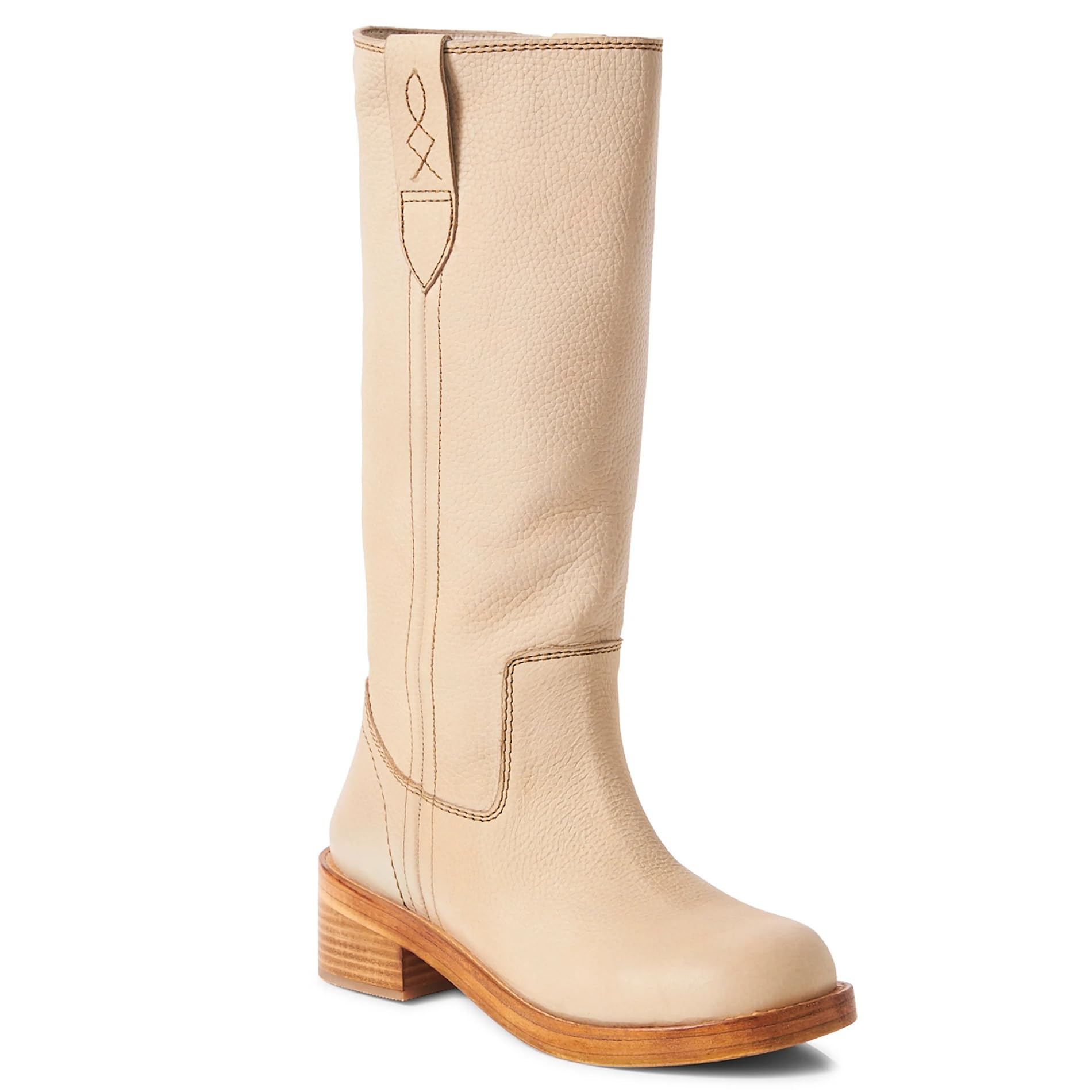 Vintage Knee High Boots for Women Round Toe Mid Calf Boots Pull on Comfortable Casual Chunky Low Heel