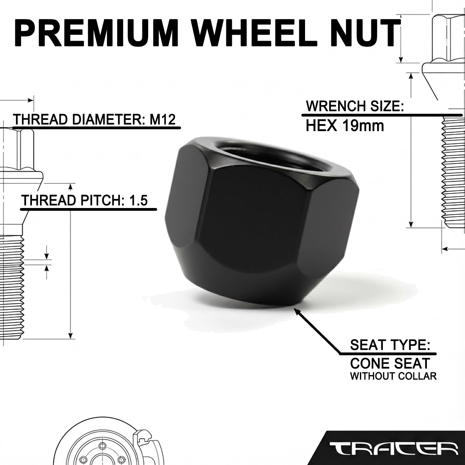 20 dadi per cerchioni in acciaio M12 x 1,5 SW19 colore nero compatibile con Ford, Mazda, Toyota