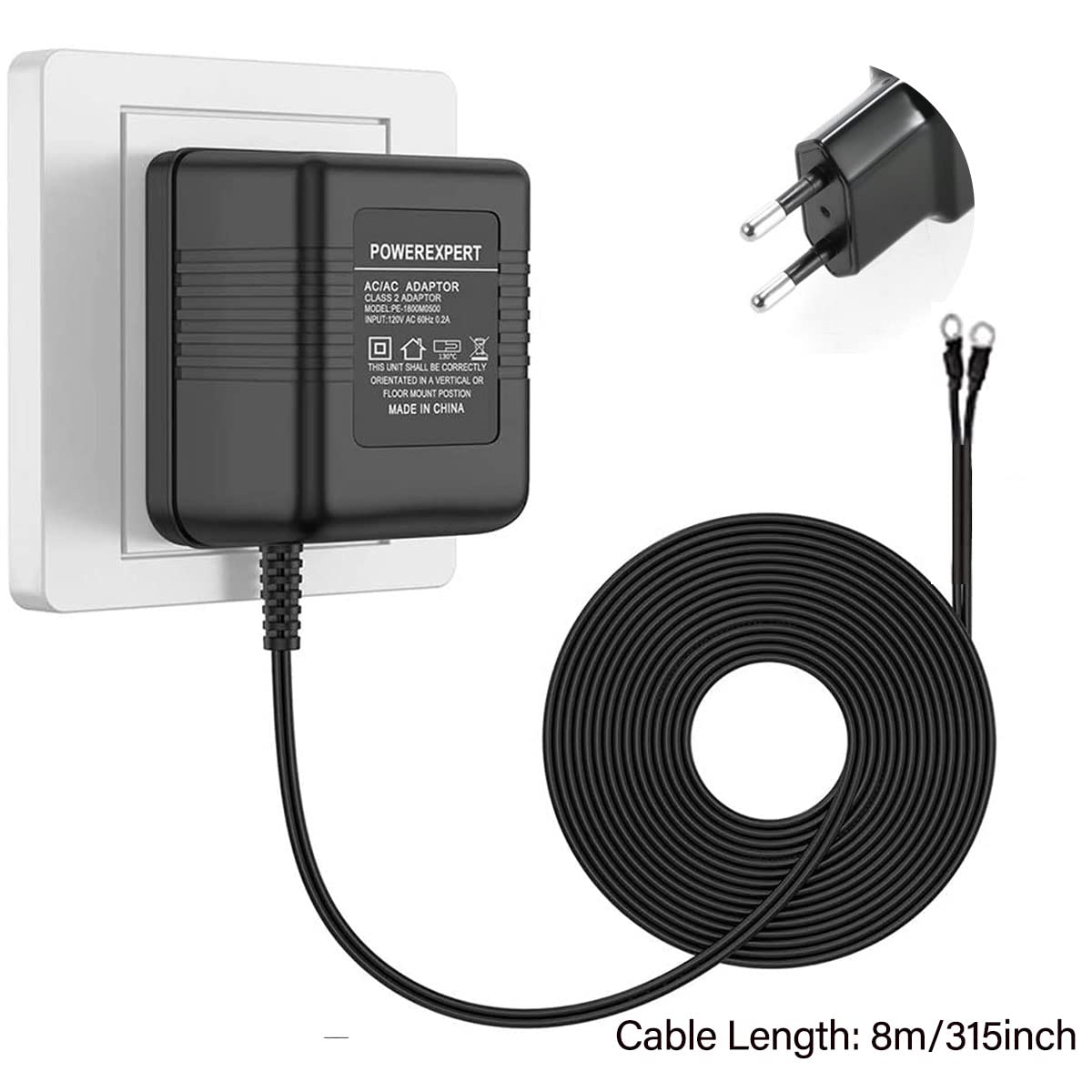 Transformador de timbre de 24 V/500 mA, adaptador de alimentación de CA cable de transformador accesorios para el hogar inteligente compatible con el timbre de video Ring (8M)