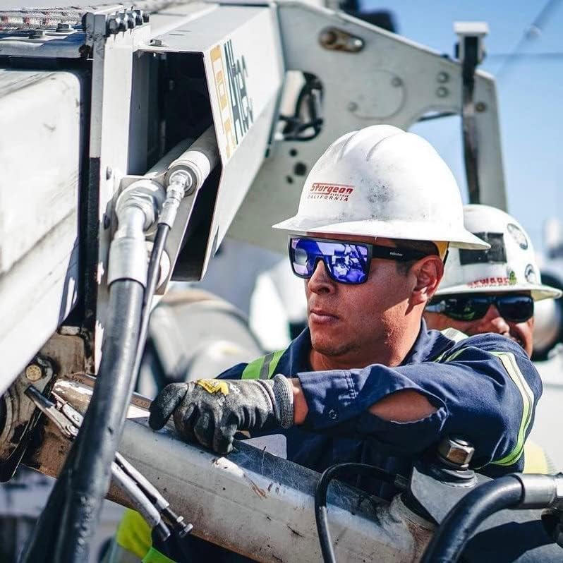 BOMBER Saftey Glasses for Men and Women, Blue Mirror Safety Lens, with Matte Black Square Frame and Non Slip Foam lining, Removable Side Shields included, z87 Compliant - BZ103BM - Image 2