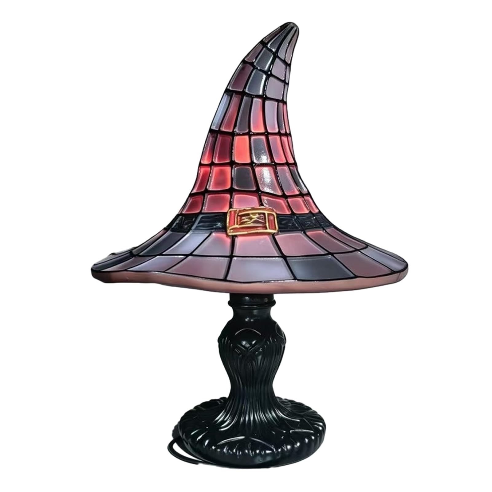 Troxel Handcrafted Stained Glass Witch Hat Lamp USB Powered Gothic Night Light Retro Resin Accent Purple Amber Mosaic for Bedroom Bookshelf Decor 18cm