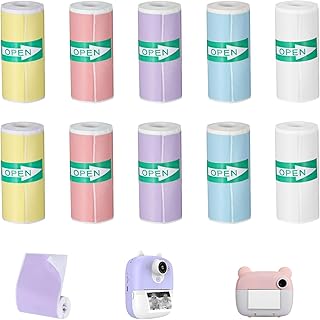 미니 프린터 스티커 메이커용 10롤 열 스티커 용지, 57 X 25mm-컬러풀, 스티커 없는 미니 감열식 프린터 용지, 대부분의 포켓 프린터용 열 라벨, 57mm x 25mm, 대부분의 프린트 포드에 맞는 5가지 색상