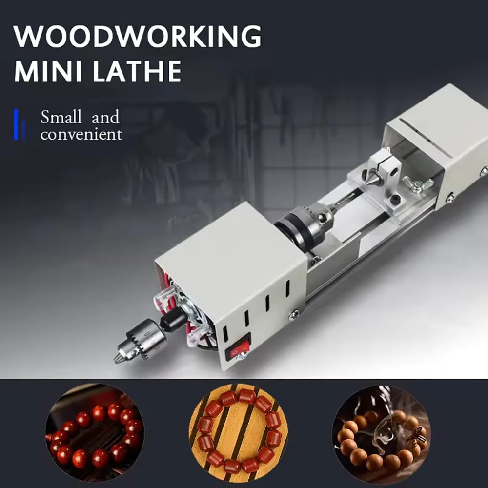 Mini tokarka, 24 VDC, 4000 – 8000 obr./min, 7 prędkości, zakres mocowania 0,6 – 6,5 mm, w tym 6 noży do rzeźbienia i akcesoriów do obróbki drewna DIY do obracania