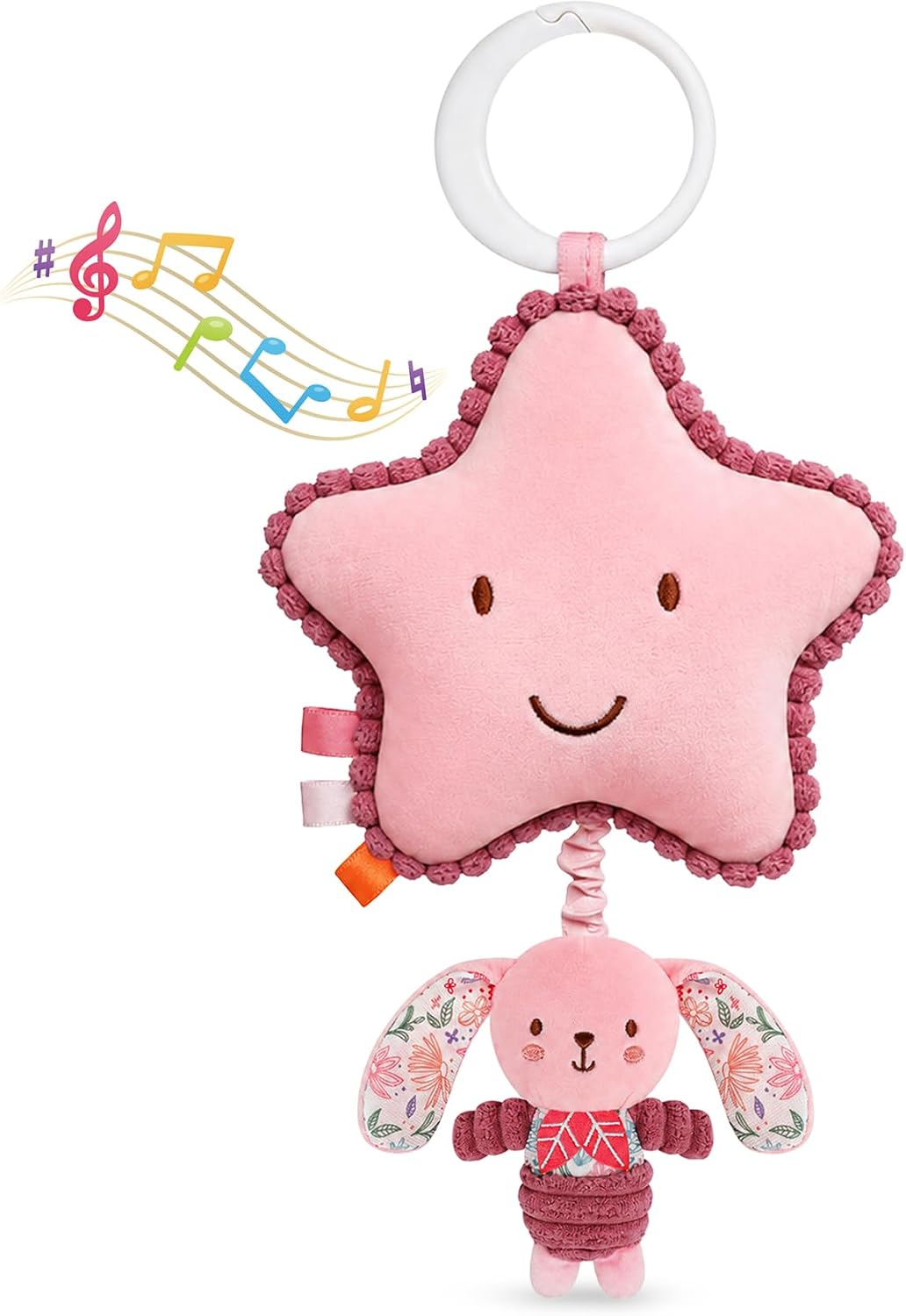 TSYAN Musical Star Stroller Toy with Hanging Bunny Plush