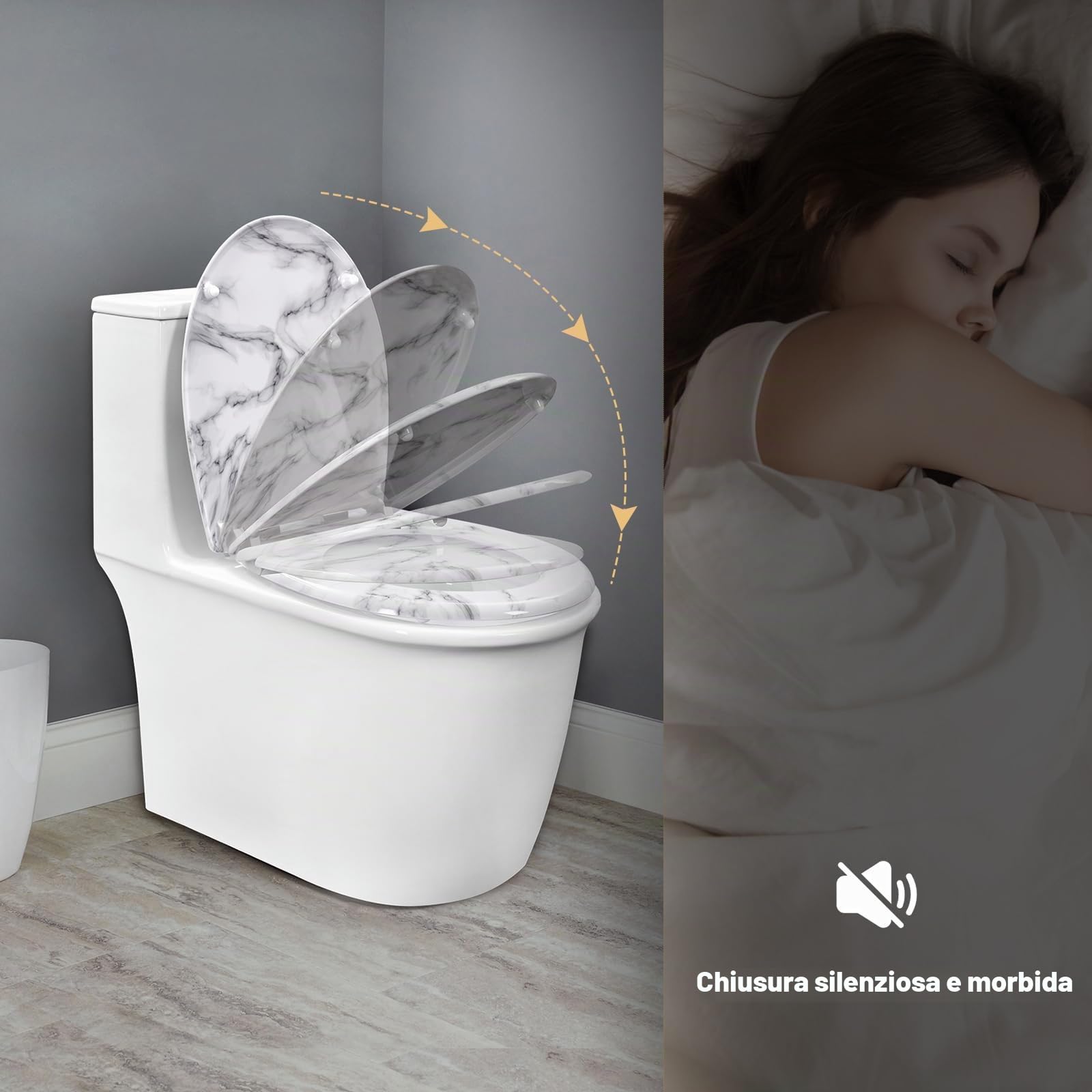 WOLTU Tavoletta WC Ammortizzata, Copriwater Ovale, Asse WC con Cerniere Regolabili con Paracolpi, in Duroplast