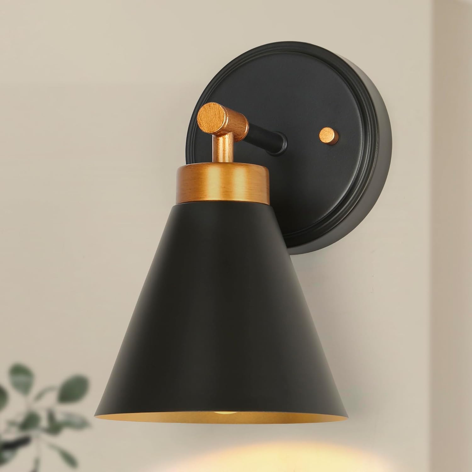 Uolfin Black Wall Sconces, Modern Farmhouse Wall Mounted Lights, Rustic Wall Lighting Fixture for Bedroom, Living Room, Matte Black and Brushed Antique Gold Finish