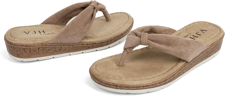 VJH confort Womens Flip Flops Thong Sandals Soft Cushion Comfortable Low Wedge for Summer Beach Walking