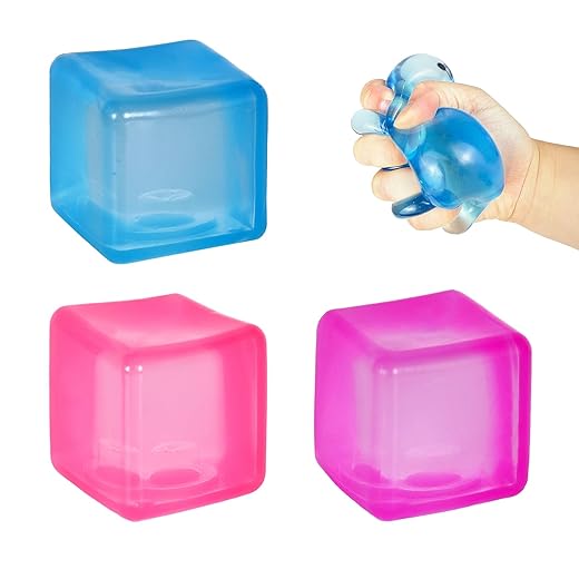 3Pcs Ice Cube Squishy Toys, Durable Stress Balls , Silent Sensory Fidget Toys for Anxiety Relief, Soft Squeeze Cube Toy for Boys Girls Age 3+, Party Favors Classroom Prizes