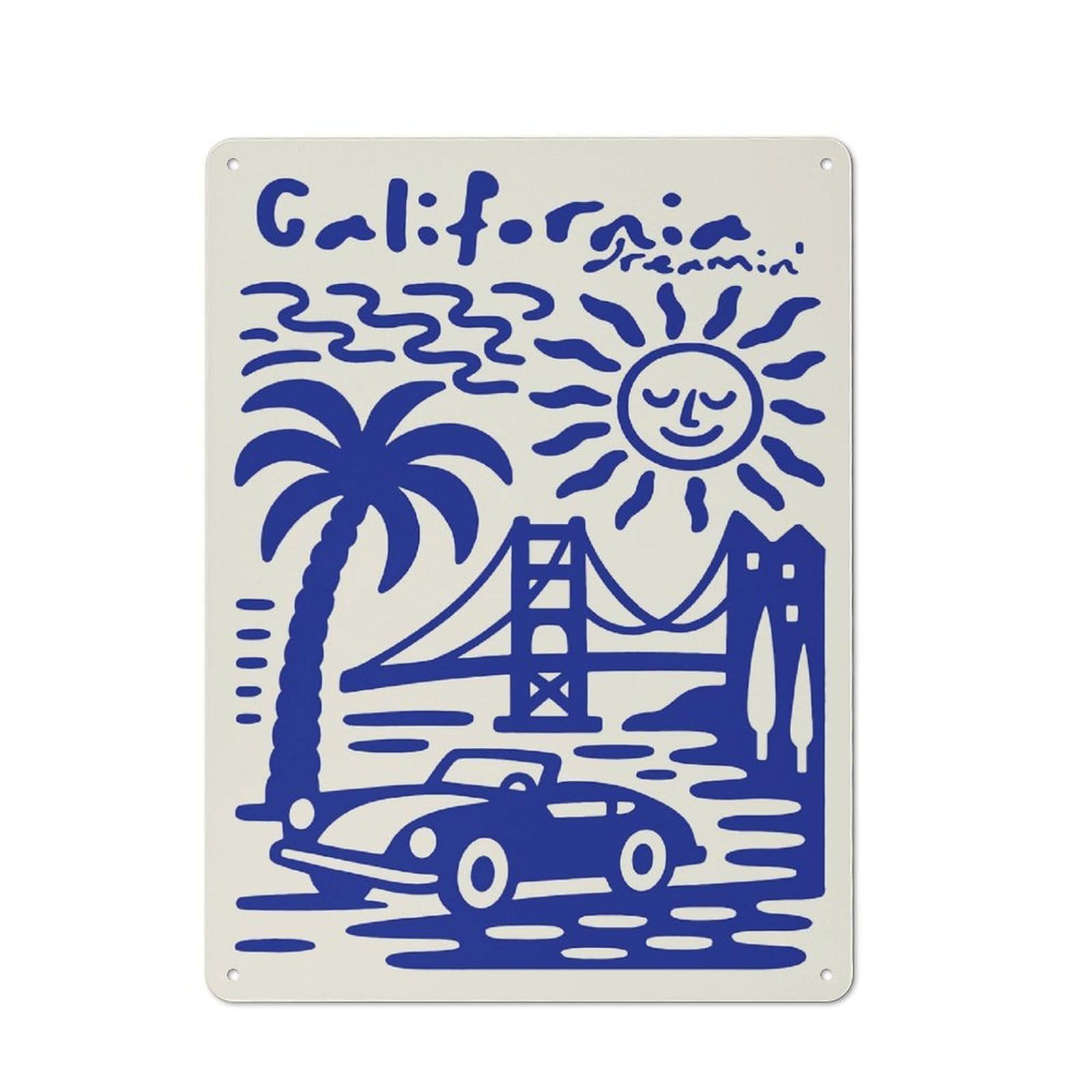 Junmoney Style-5 California Dreaminblue Illustration Retro-Style Tin Wall Plaque 40X30cm For Café Or Home Bar, For Themed Interiors In Cafés And Home Bars