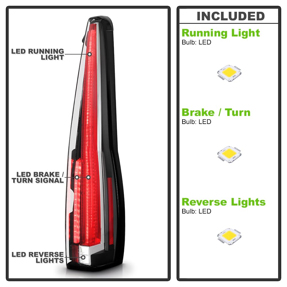 ACANII - For 2007-2014 Cadillac Escalade ESV [Upgrade Design] Full LED Tail Lights Brake Lamps Replacement Left+Right