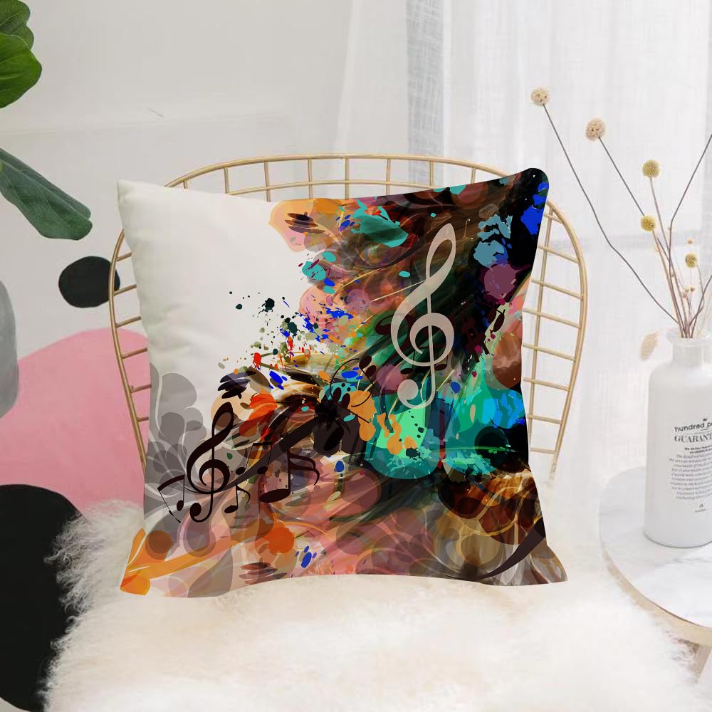 HYMSXW Cushion Cover,Throw Pillow Case Home Decorative for Living Room Bedroom Sofa Chair 20X20 Inch,Colorful note splash painting, music, graffiti, symbol,Pillowcase 50X50cm