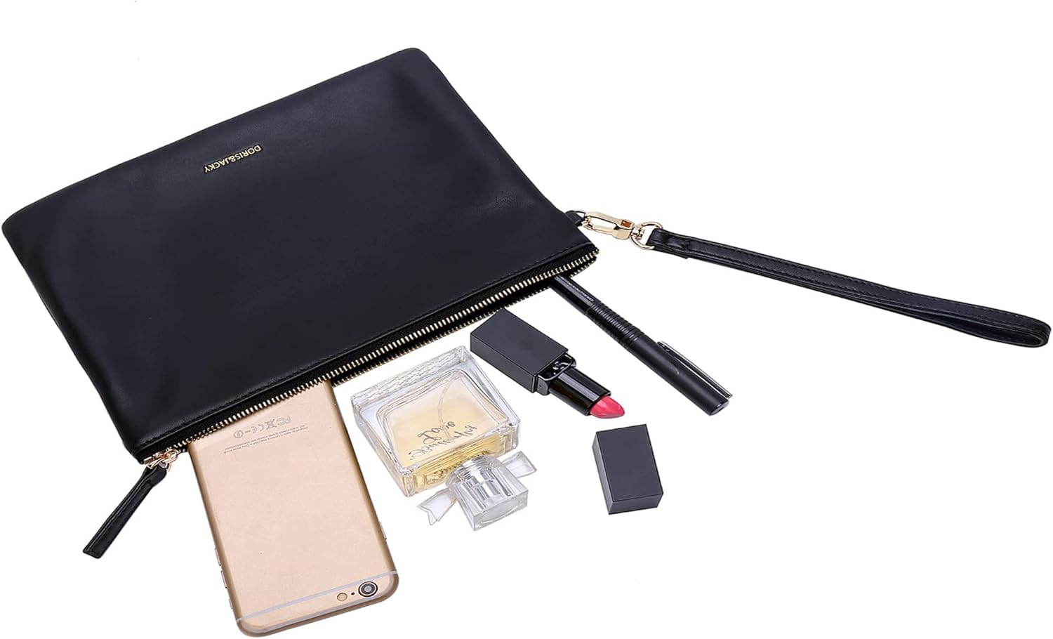 DORIS&JACKY Small Leather Wristlet Clutch Purse for Women Slim Thin Designer Goatskin Cell Phone Pouch Bag with Strap - Image 5