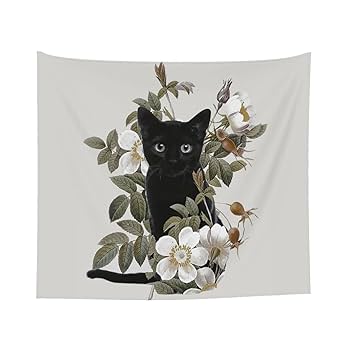 Amazon.co.jp: タペストリー 壁掛け 花 黒猫 ネコ柄 猫柄 壁飾り