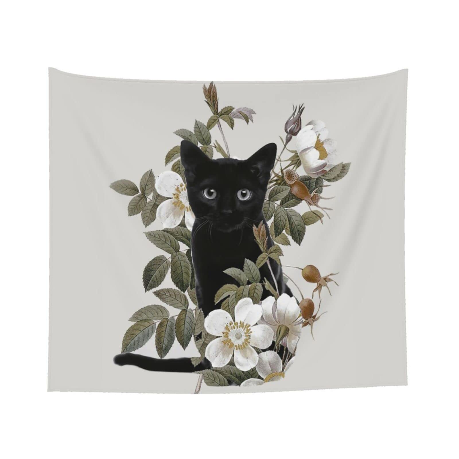 Amazon.co.jp: タペストリー 壁掛け 花 黒猫 ネコ柄 猫柄 壁飾り