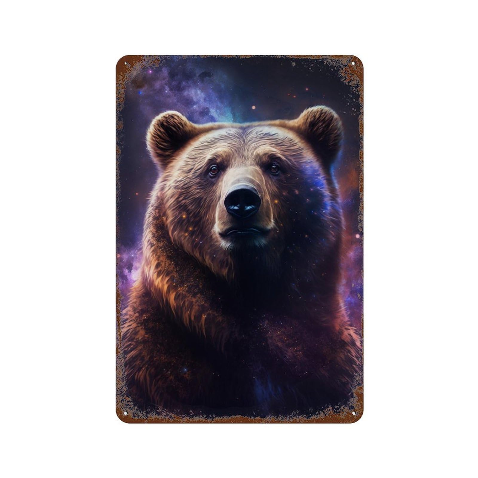 Garage Style Galactic Bear Portrait Distressed Metal Wall Sign 11.8"x7.9", Shabby Chic Decor for Bar And Workshop