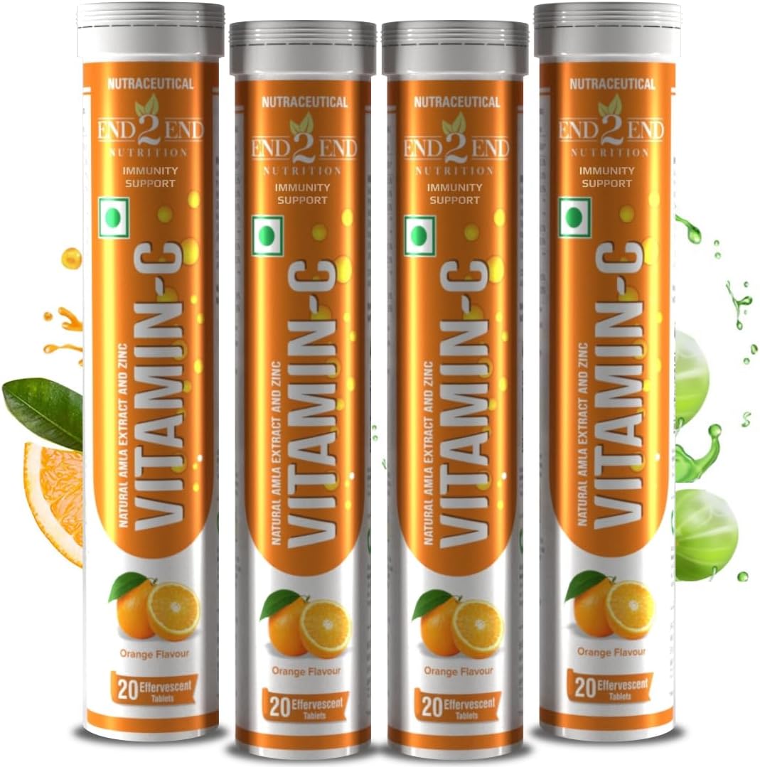 Natural Vitamin C - Amla Extract + Zinc for Immunity | Helps to Boost Collagen for Healthy Skin, Hair & Nails | Orange Flavour - 80 Effervescent Tablets