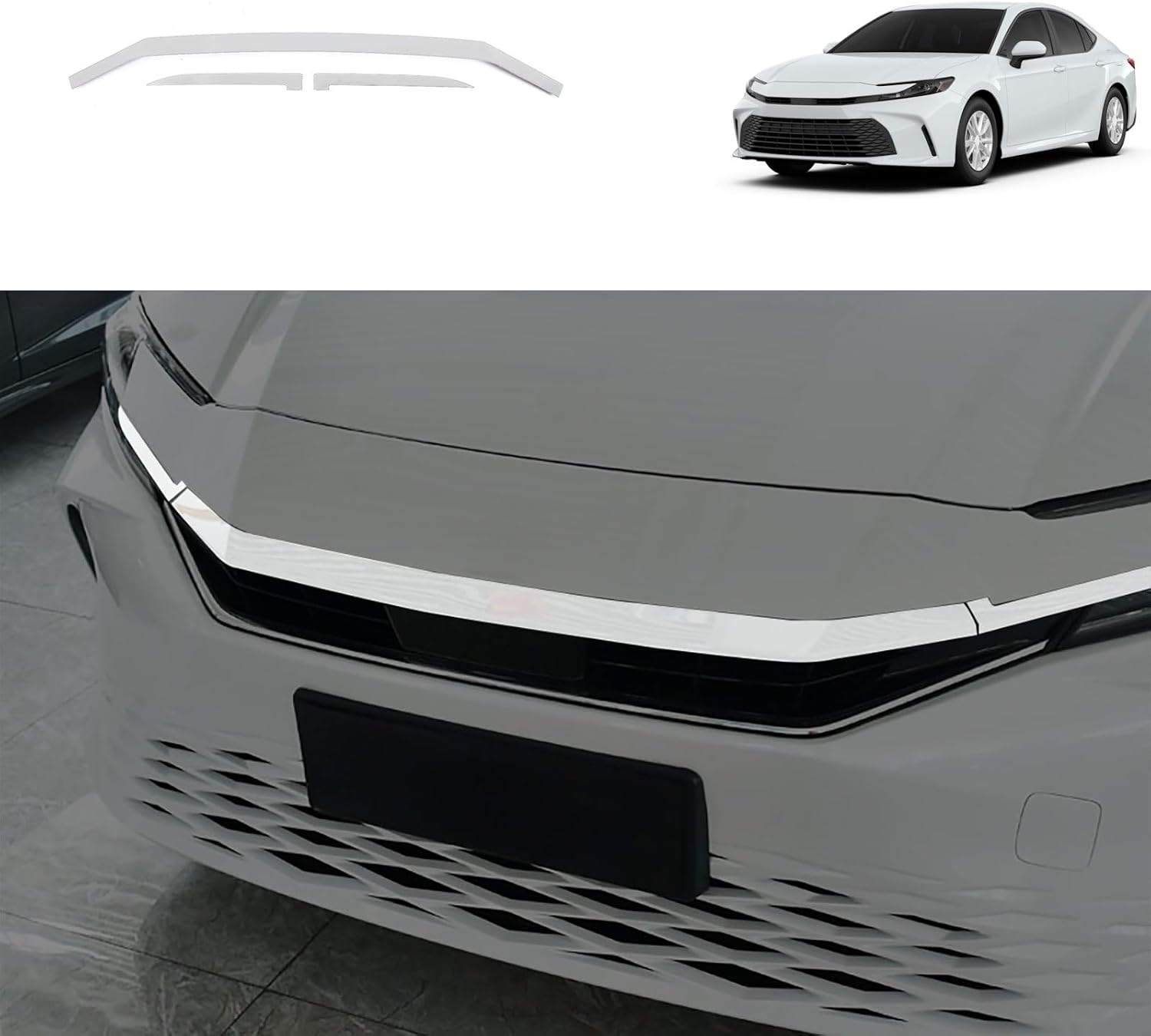 Car Accessories Compatible With Toyota Camry 2025 2026 Exterior Front Hood Upper Grill Grilles Frame Cover Trims ABS 3PCS(Glossy Black Style)
