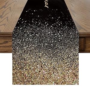Artoid Mode Gold Bright Powder 2023 Happy New Year Table Runner, Seasonal Winter Kitchen Dining Table Decoration for…