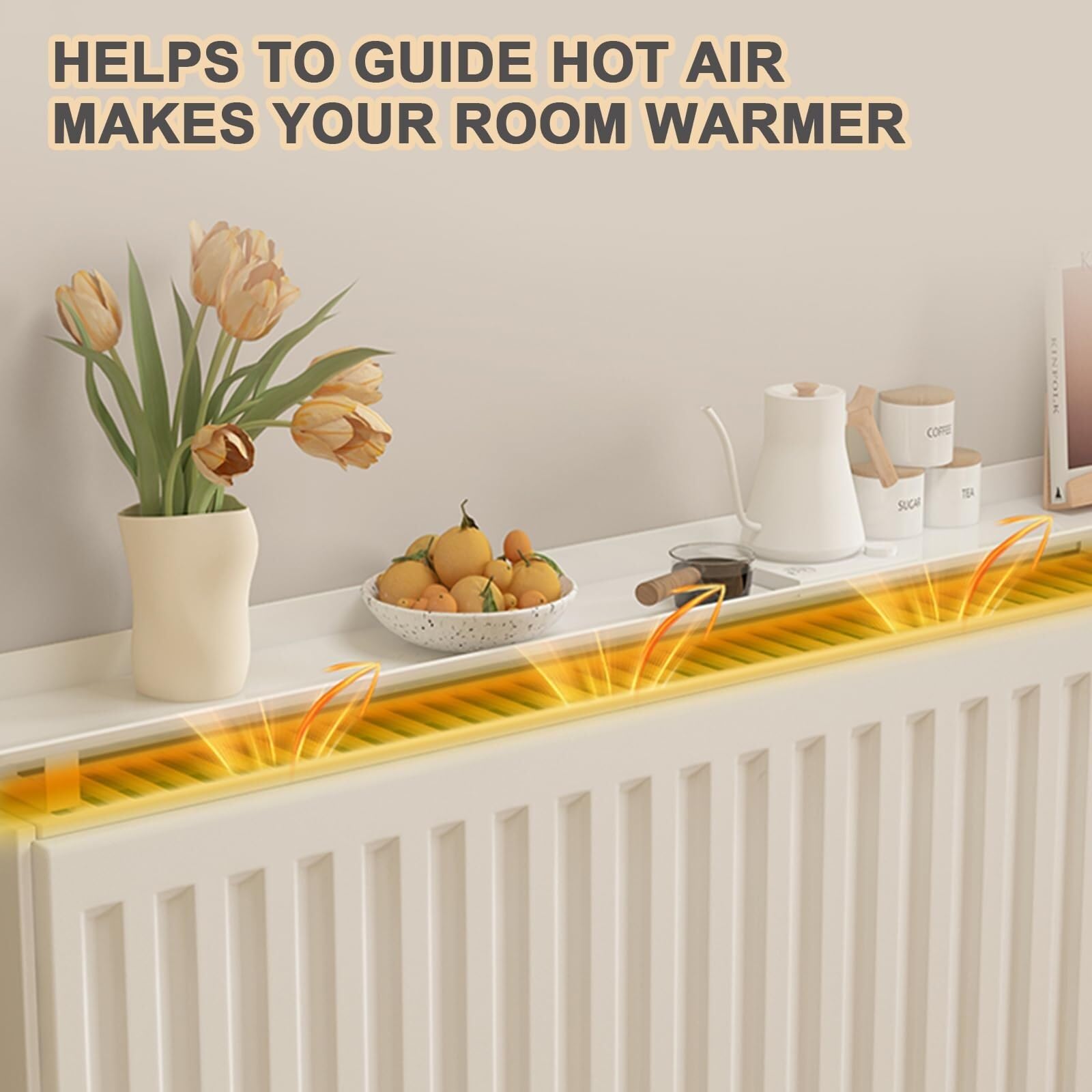 Estante de radiador sin taladros con soportes, cubierta de calefacción de aleación de aluminio blanco para almacenamiento y decoración, protección de pared (ancho 15 cm, largo 80 cm)