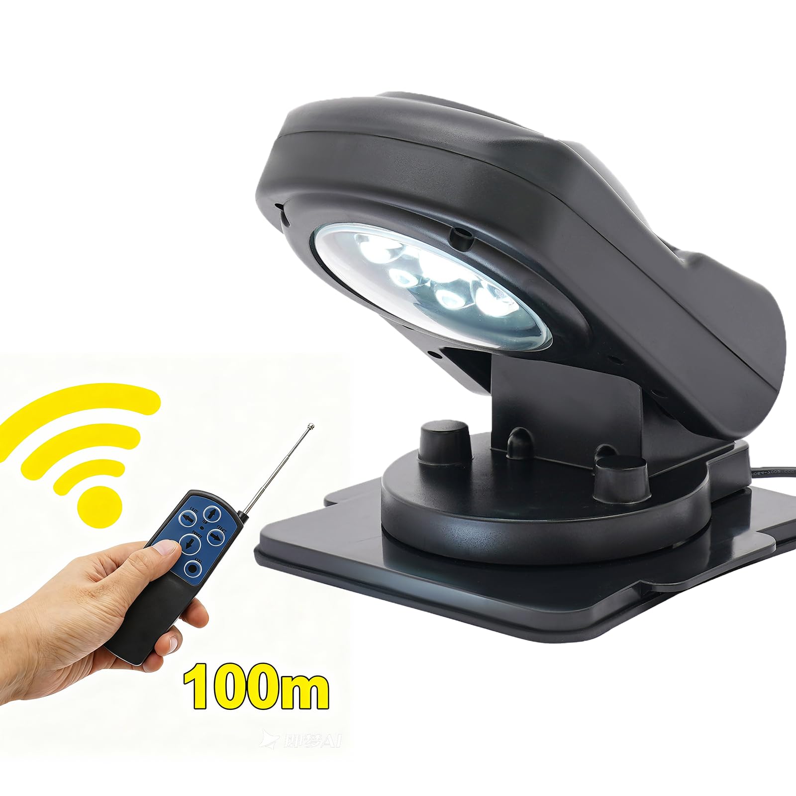 Faro da lavoro a LED, 45 W, 600 m, 8000 lm, con telecomando, 6500 K, per fuoristrada, ATV, camion, barche, IP67, rotazione a 360° (nero)