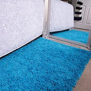 Ontario Teal Blue Bedside Bedroom Floor Shaggy Shag Fluffy Thick Warm Deep Area Rug