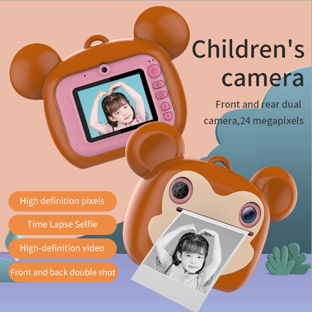 Macchina fotografica portatile per bambini, stampante fotografica istantanea per bambini, fotocamera digitale con selfie video con schermo da 2,0 pollici video HD 1080P per ragazze(16G, rosa)