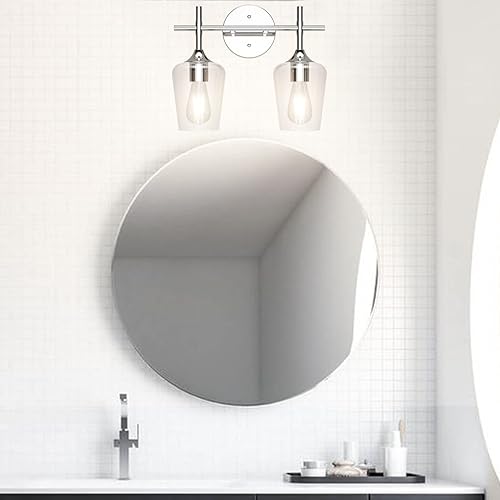 Miniatura 6 de Ralbay Lámparas de baño cromadas con 2 luces con vidrio transparente, iluminación moderna de montaje en pared, iluminación industrial de granja,