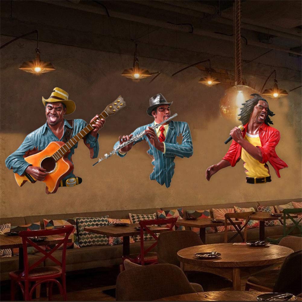 Decorazione da Parete per Giocatore di Musicista Jazz Creativo per Bar, Scultura da Parete Rustica con Musica per Banda Jazz, Ornamento Statua Artistica per Ristorante di Ufficio G 45x48cm(1