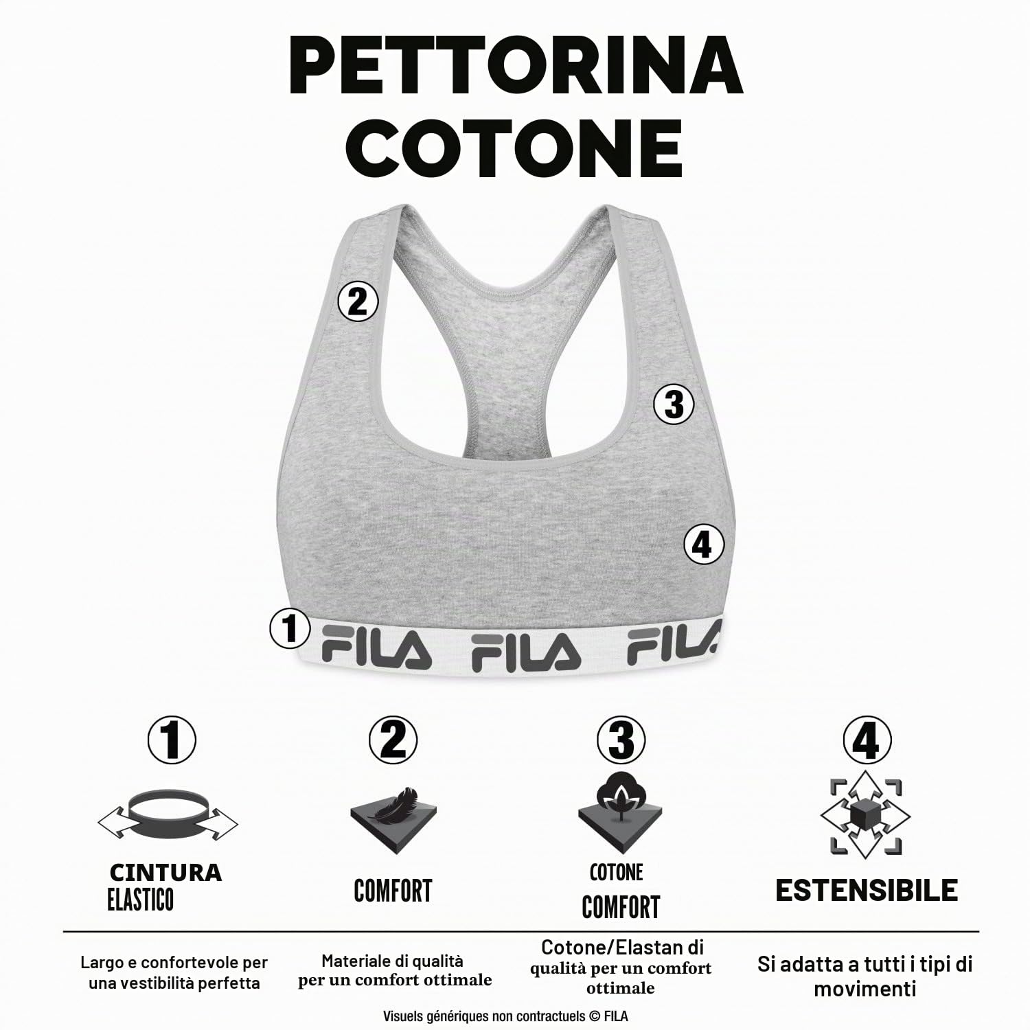 FILA Reggiseno Sportivo Donna in cotone, senza rinforzo, set di 3, Nero, Blu, Grigio, Taglie XS