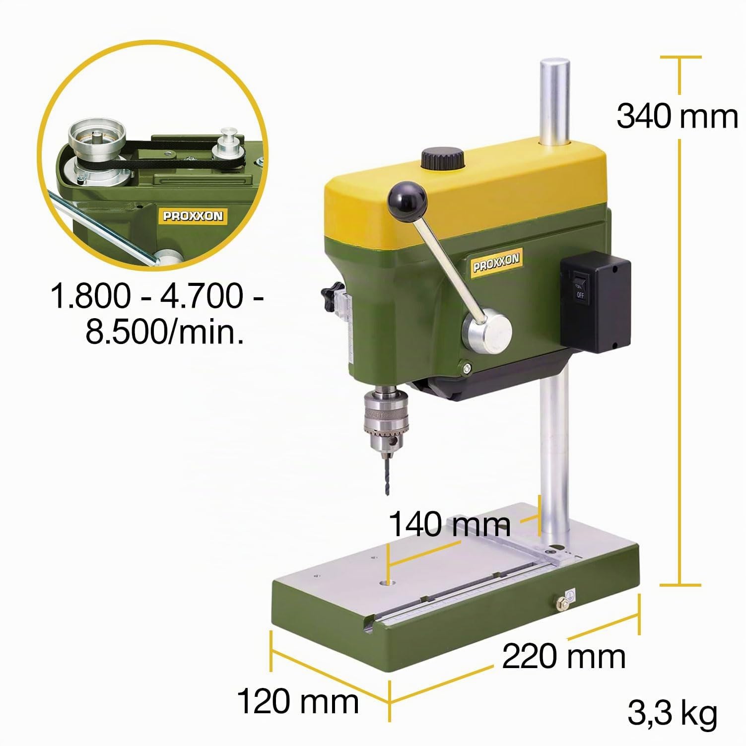 Proxxon Perceuse de table TBM 220, 28128, Vert, Jaune