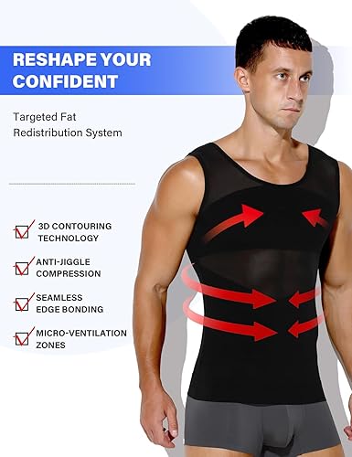 Miniatura 3 de Arjen Kroos Camisa adelgazante para hombre con malla, camiseta de compresión con elasticidad en 4 direcciones, moldeador del cuerpo para pecho,