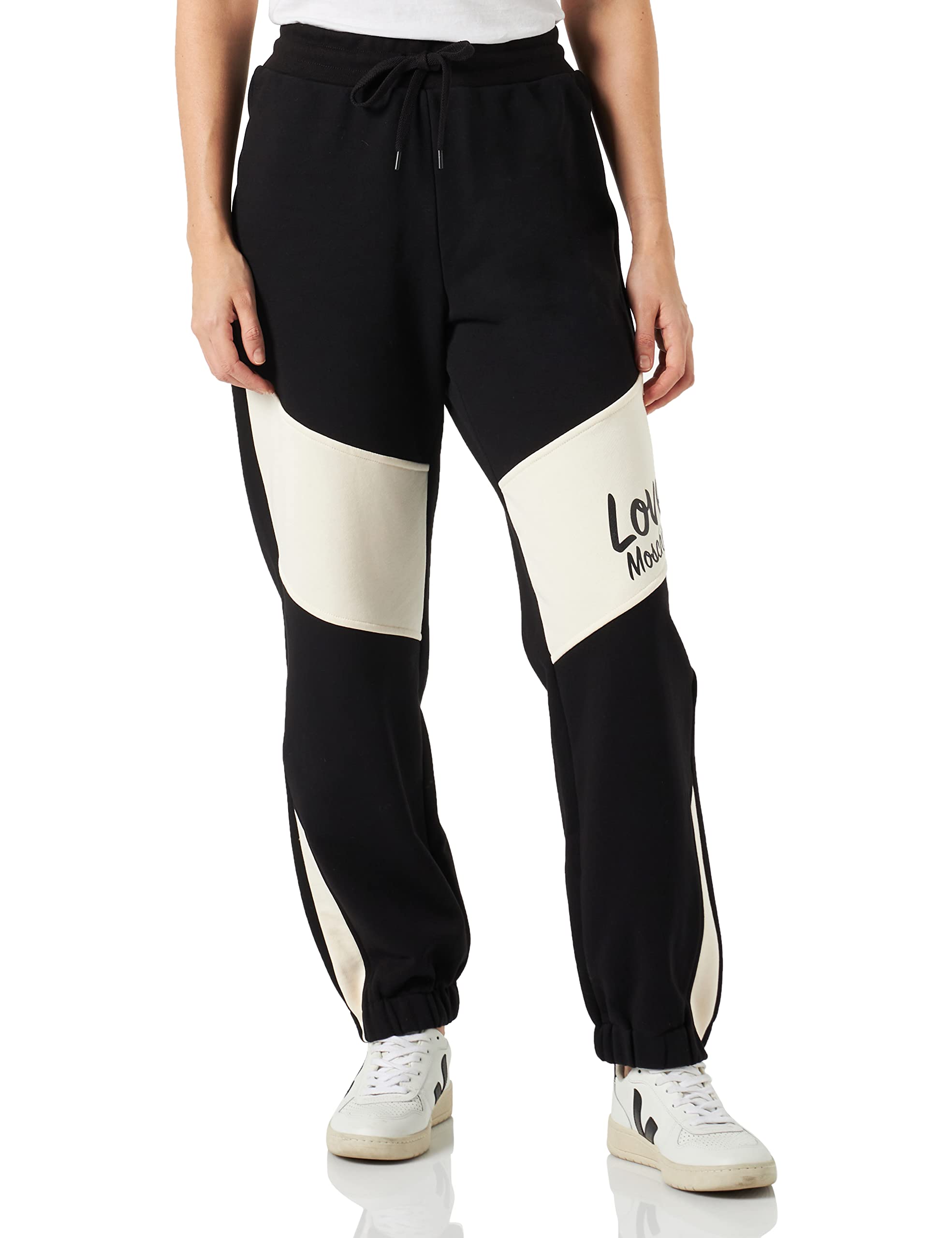 Love Moschino Regular fit Jogger in 100% Cotton Fleece, Customized with Contrast Color Inserts on Knees and Bottoms and Italic Logo Print on The Left Front.