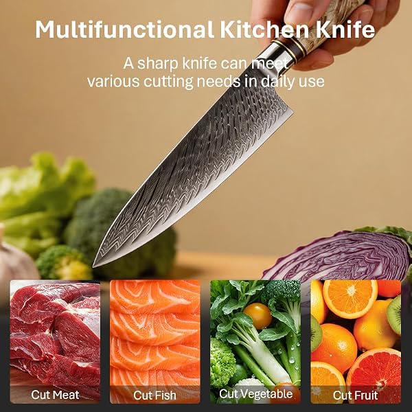 KitchenBliss 14inch Japanese Damascus Chef Knife 67 Layers Damascus Steel with Resin Wood Handle Kitchen Cooking Knife - 2